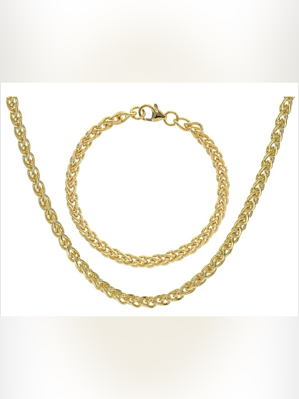 18k Yellow Gold Over Bronze Spiga Link Necklace And Bracelet Set